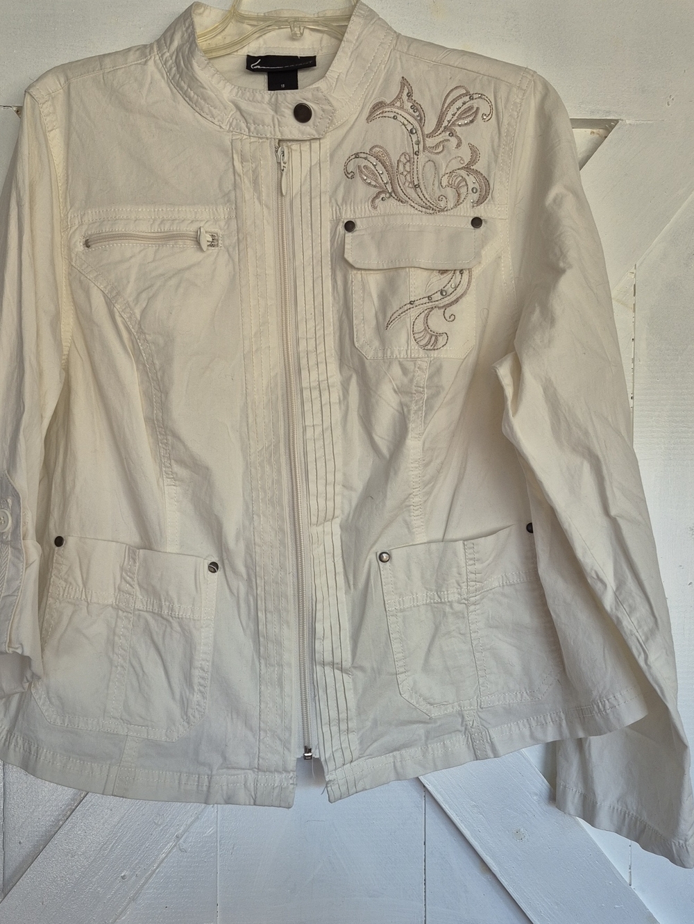 Lane Bryant Cream Utility Jacket with Embroidered Detail